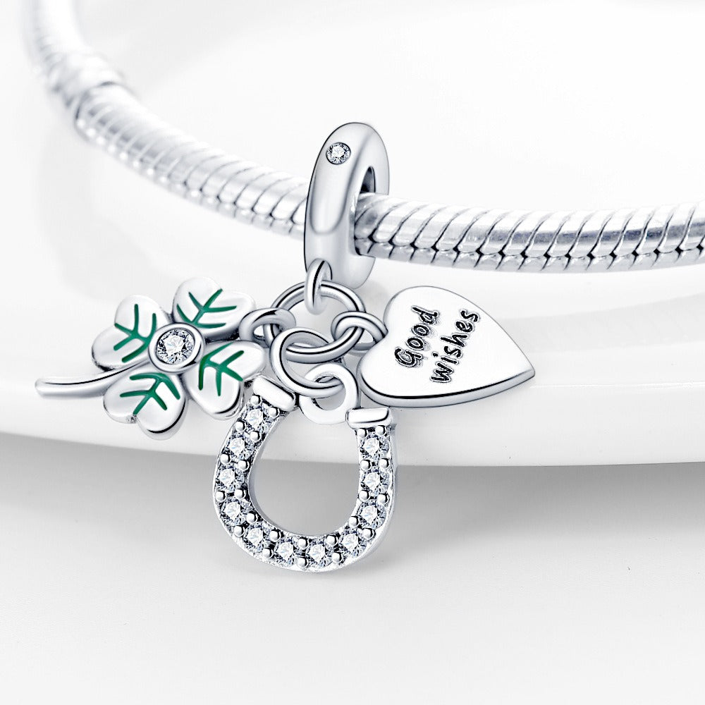 U-shaped Horseshoe Clover Wishing Tree Pendant Copper Silver Plated DIY Jewelry - Korvel