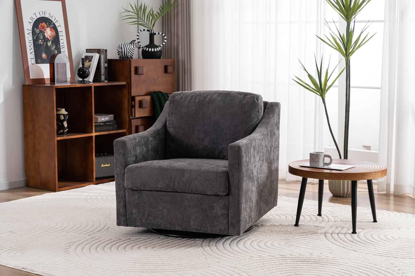 Fauteuil pivotant large avec coussin doux - Fauteuil moderne gris