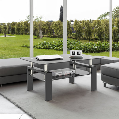 Set of 2, Modern Tempered Glass Tea Table Coffee Table End Table, Square Table for Living Room, Black - Korvel