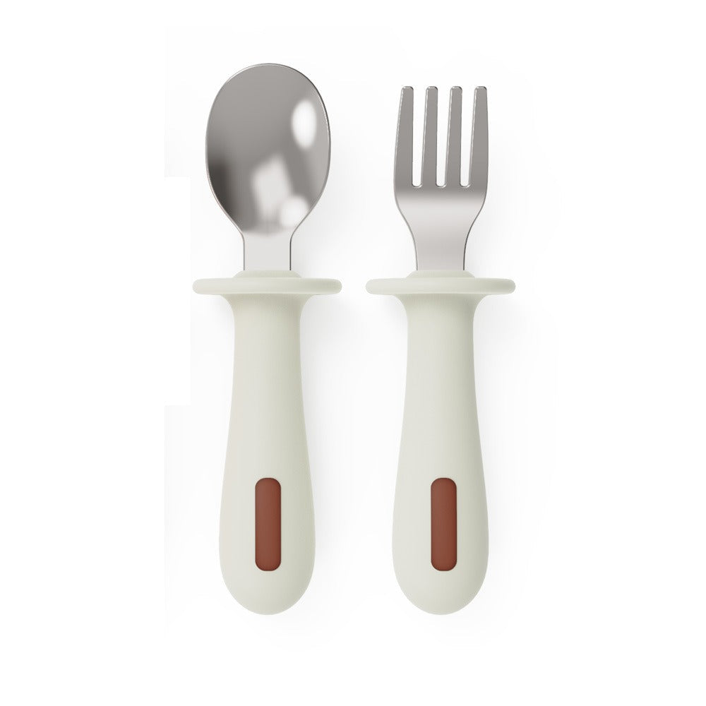 Adjustable color PPSU silicone fork and spoon set, children's stainless steel spoon and fork, baby training supplementary food tableware set of 2 pieces - Korvel
