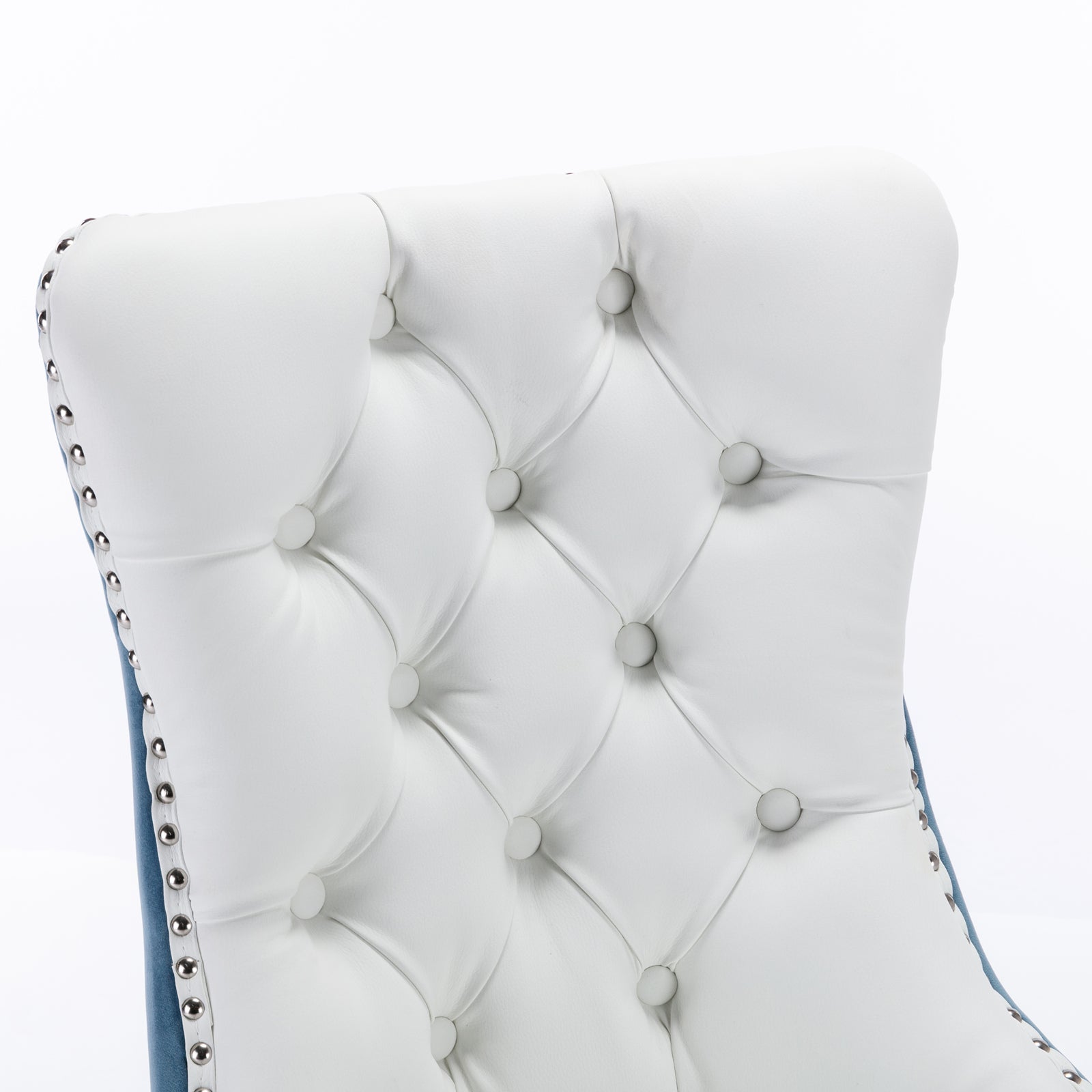 A&A Furniture Nikki Collection Modern High-end Tufted Solid Wood Contemporary PU 2-Pcs Set White+Light Blue - Korvel