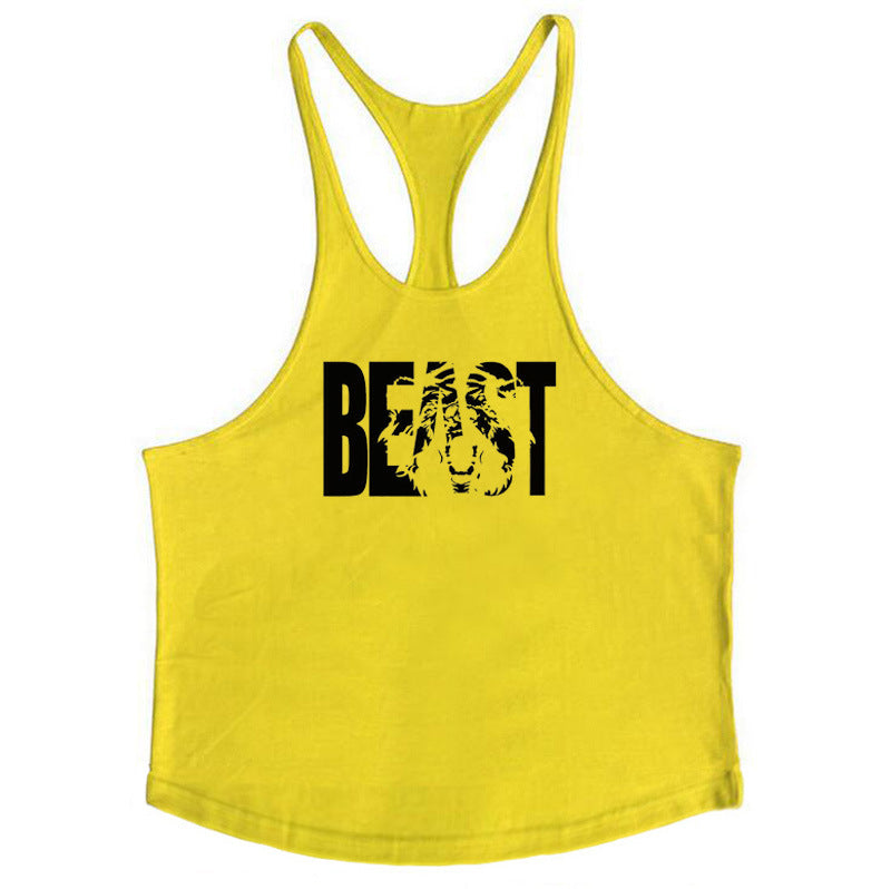 Letter printed men's fitness sports vest slim shoulder strap I-shaped vest cotton - Korvel