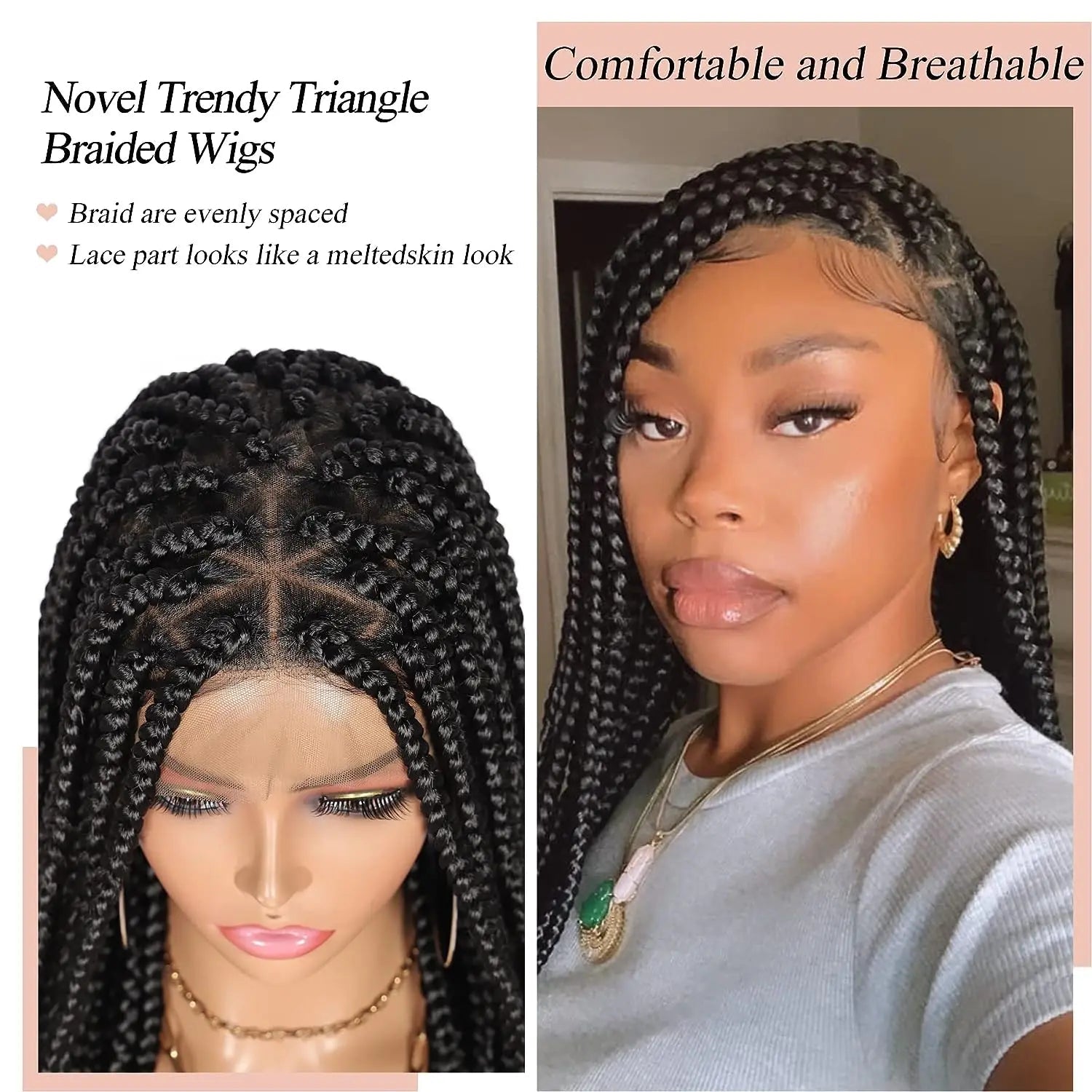 Triangle Knotless Braided Wigs 36Inch Bohemian Curly Braided Lace Front Wigs Synthetic Hand Double Lace Braid Wig - Korvel