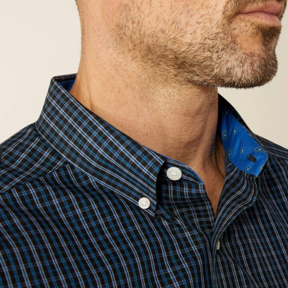 Ariat Men's Classic Fit Plaid Western Shirt - Black & Blue - Korvel