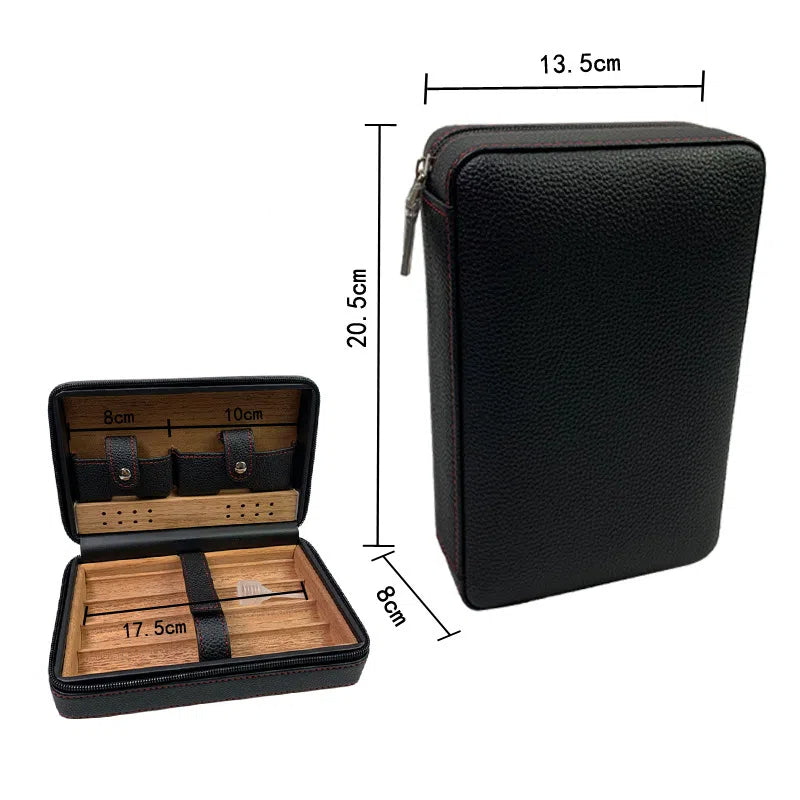 Carved version cigar box portable cedar wood cigar moisturizing box cowhide cigar box storage box Gaoxiba - Korvel