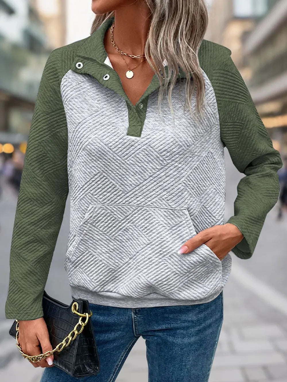 Contrast Textured Long Sleeve Sweatshirt - Korvel