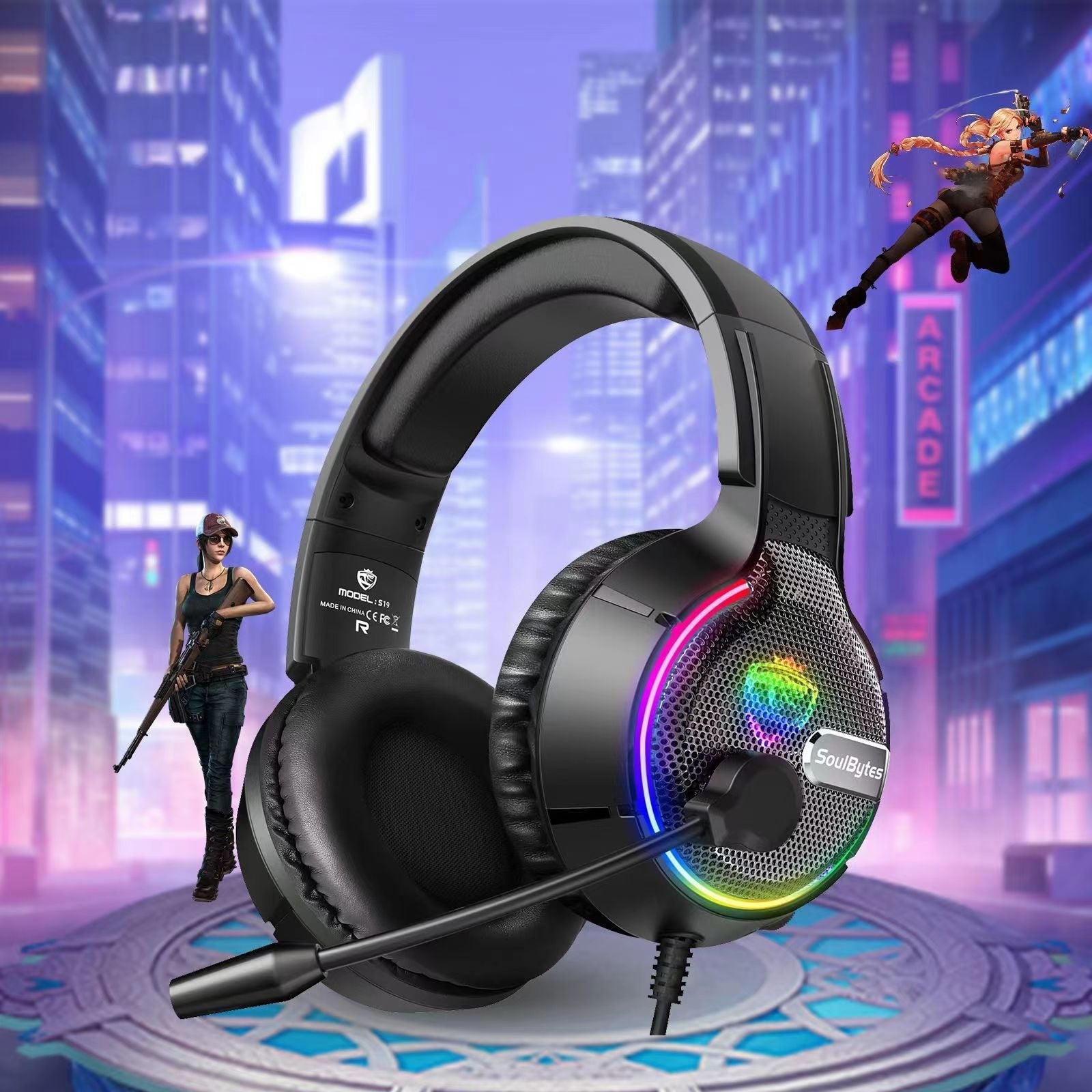 Head mounted gaming headset Soulbytes S19 wired RGB computer headset anchor gaming headset - Korvel