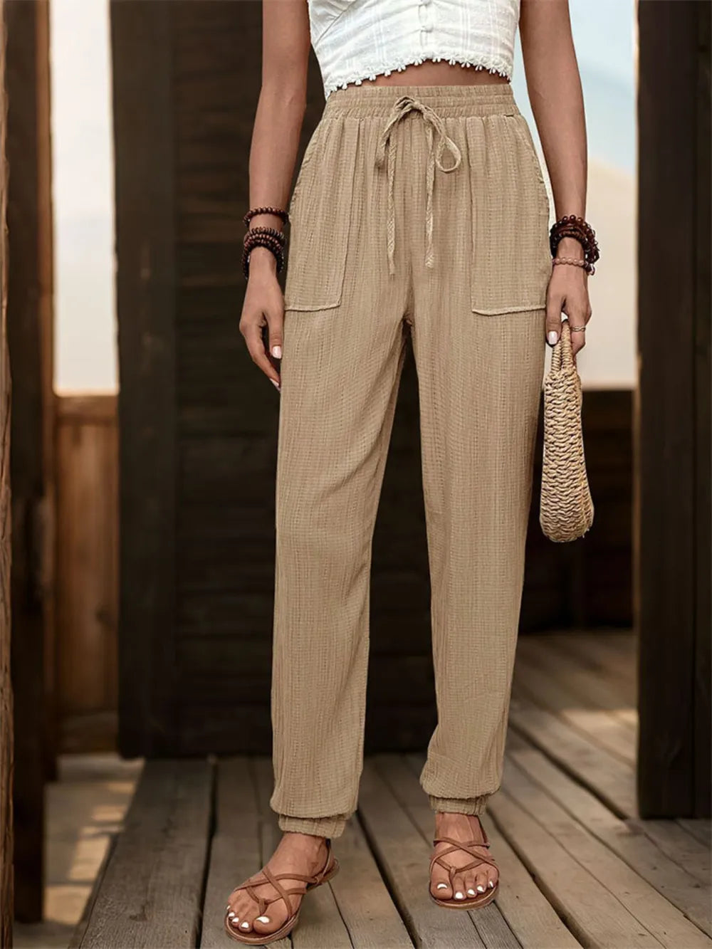 Perfee Textured High Waist Joggers - Korvel