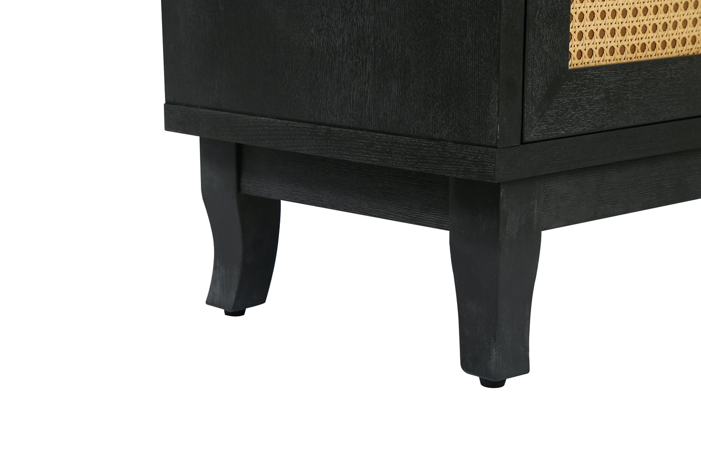Handcrafted Premium Grain Panels Rattan Sideboard Buffer Cabinet Accent Storage Cabinet With 4 Rattan Doors BLACK - Korvel