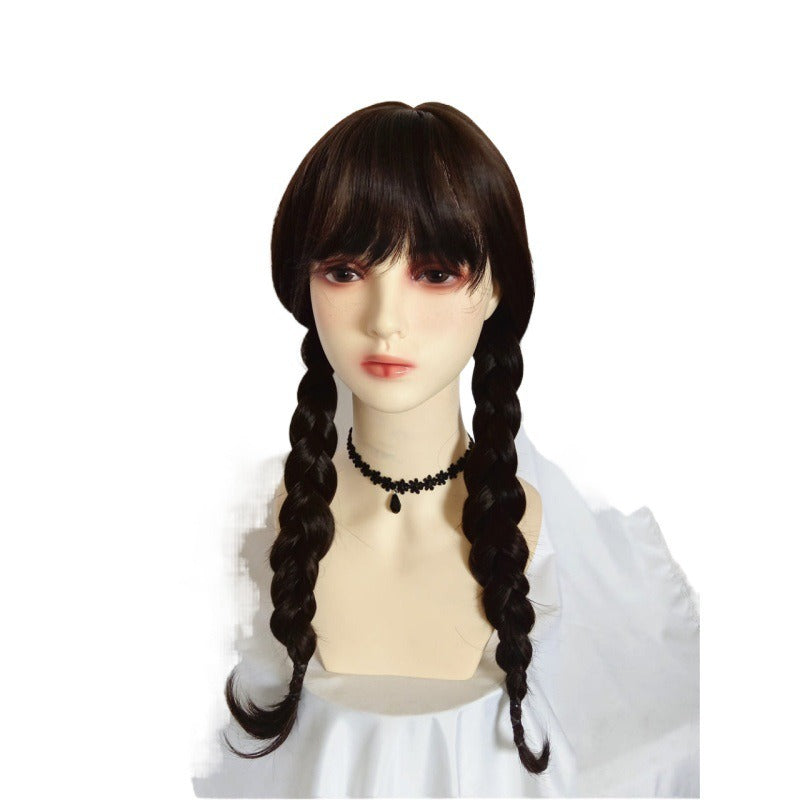 Addams Family Animated Wig Black Double Ponytail Braid Wig - Korvel