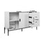 Modern characteristic storage cabinet side panel with glass sliding door and 3 drawers, dining table cabinet in white color - Korvel