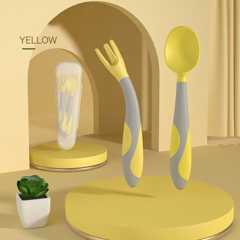 Spoon For Baby Utensils Set Auxiliary Food Silicone Gel Spoon Baby Learn To Eat Training Bendable Soft Spoon Children Tableware - Korvel