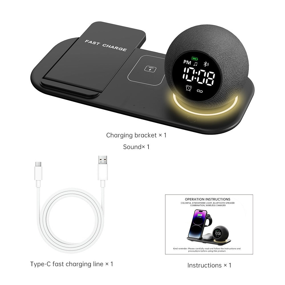 Six in one mobile phone watch headphones wireless charging clock alarm Bluetooth speaker night light - Korvel