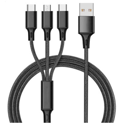 One to three data cable nylon braided three head fast charging mobile phone charging cable - Korvel