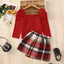 Red Long Sleeved Mid Autumn Children's Autumn Dress Tartan Suit - Korvel