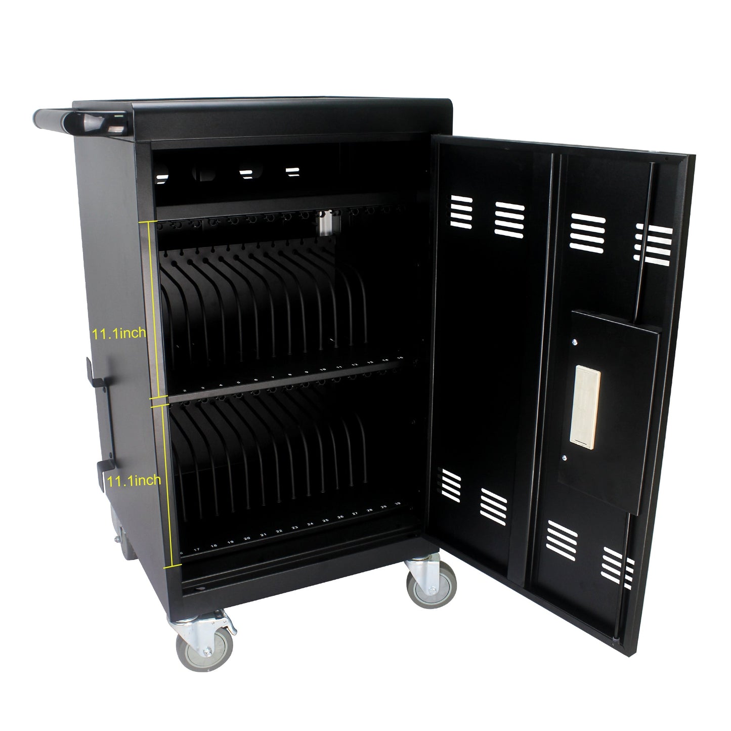 Mobile Charging Cart and Cabinet for Tablets Laptops 30-Device With Combination Lock--Black - Korvel