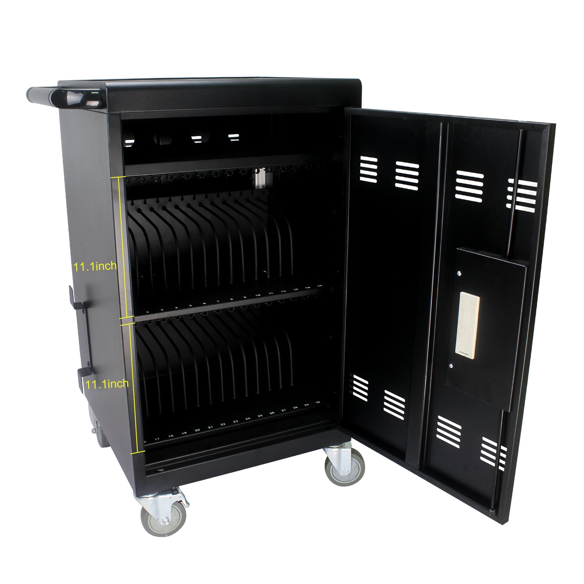 Mobile Charging Cart and Cabinet for Tablets Laptops 30-Device With Combination Lock--Black - Korvel