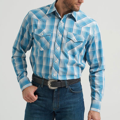 Wrangler Men's Blue Plaid 20X Western Shirt - Korvel