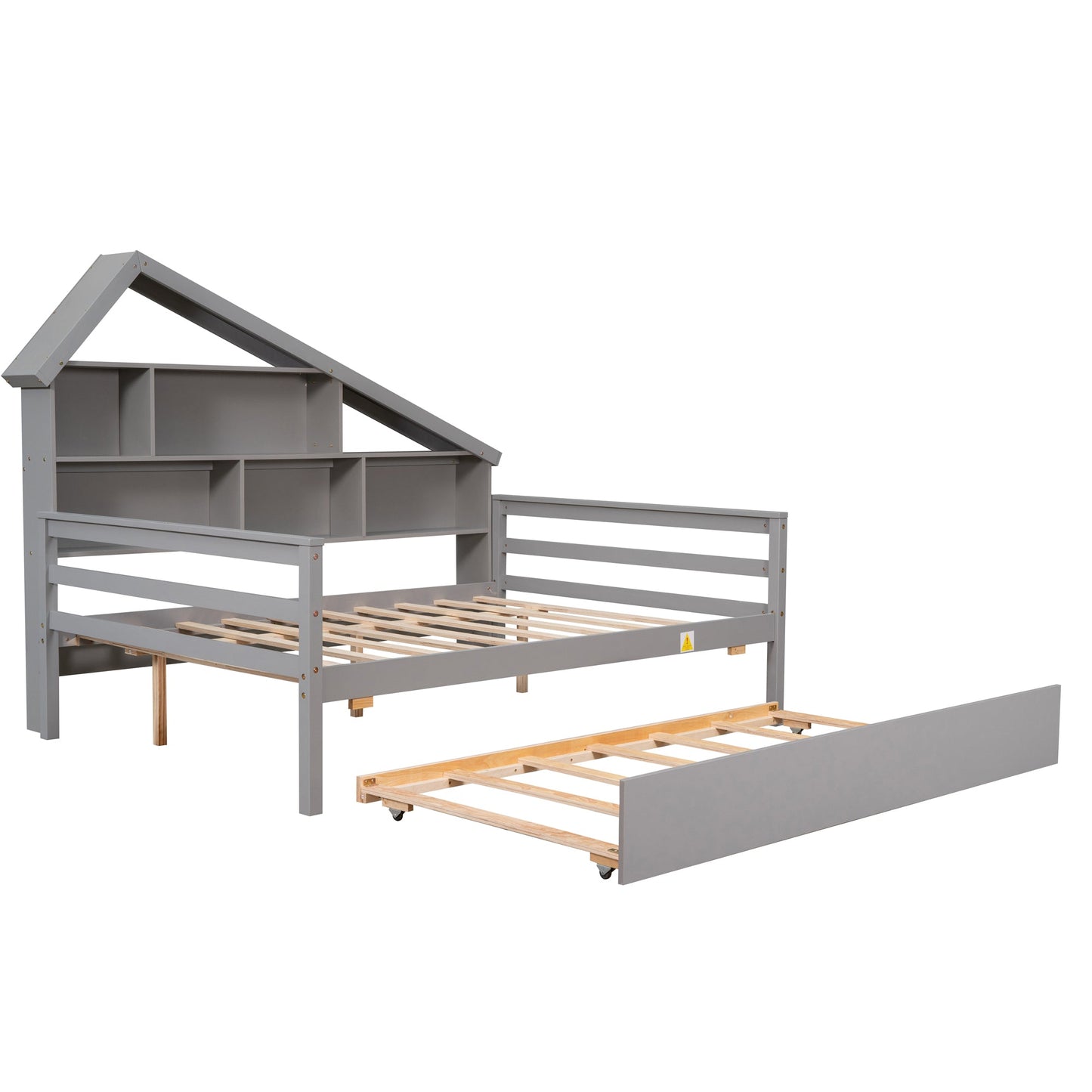 Full Size Platform Bed with Trundle and Shelves Gray - Korvel