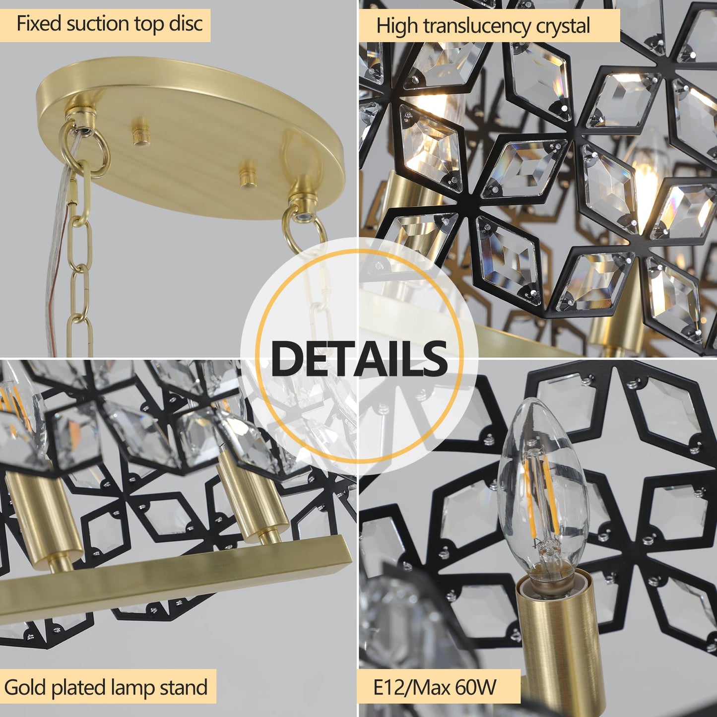Modern Champagne Gold Oval Crystal Chandelier