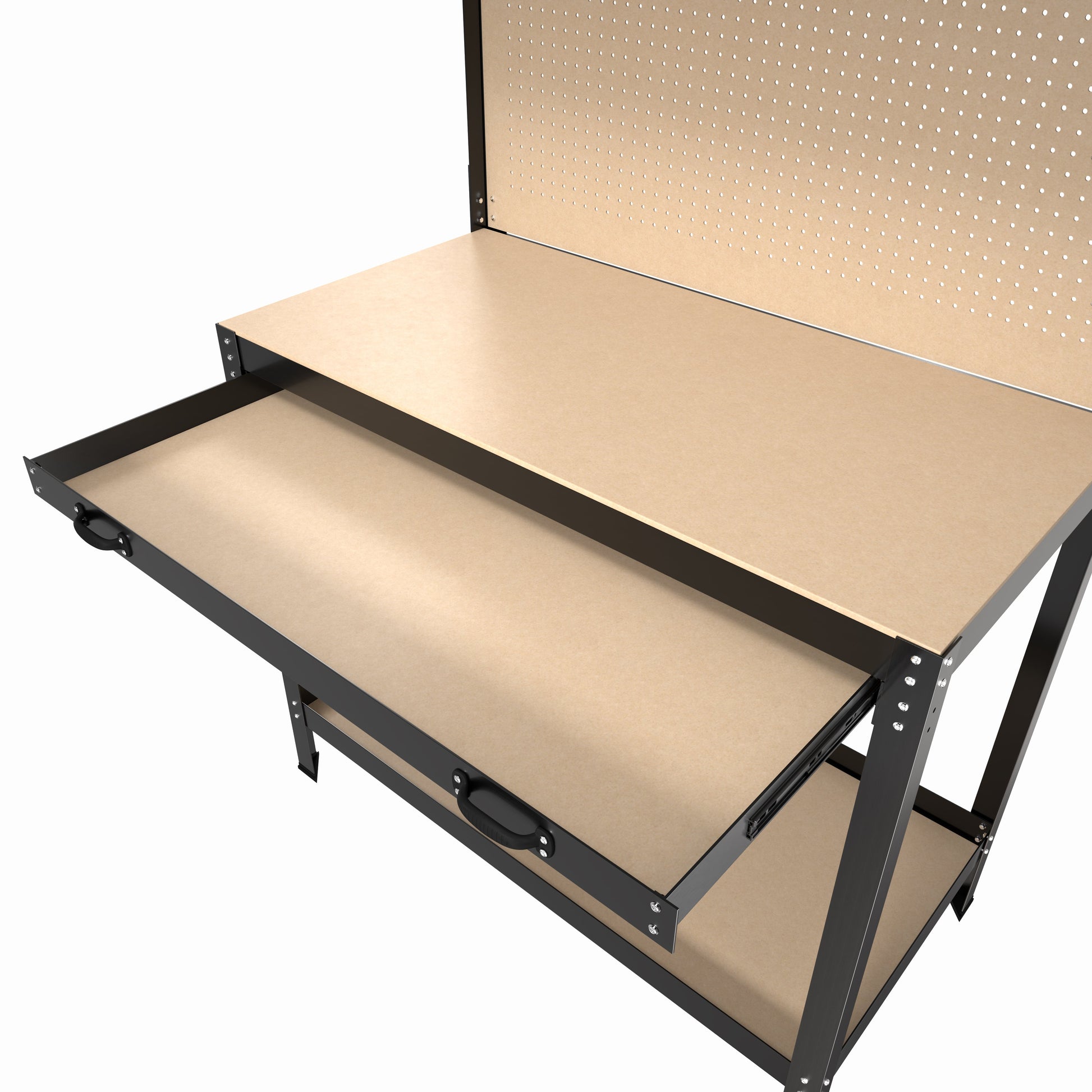 63" Tools Cabinet Working Tables Workbench Tool Storage Workshop Table with Drawers and Pegboard - Korvel