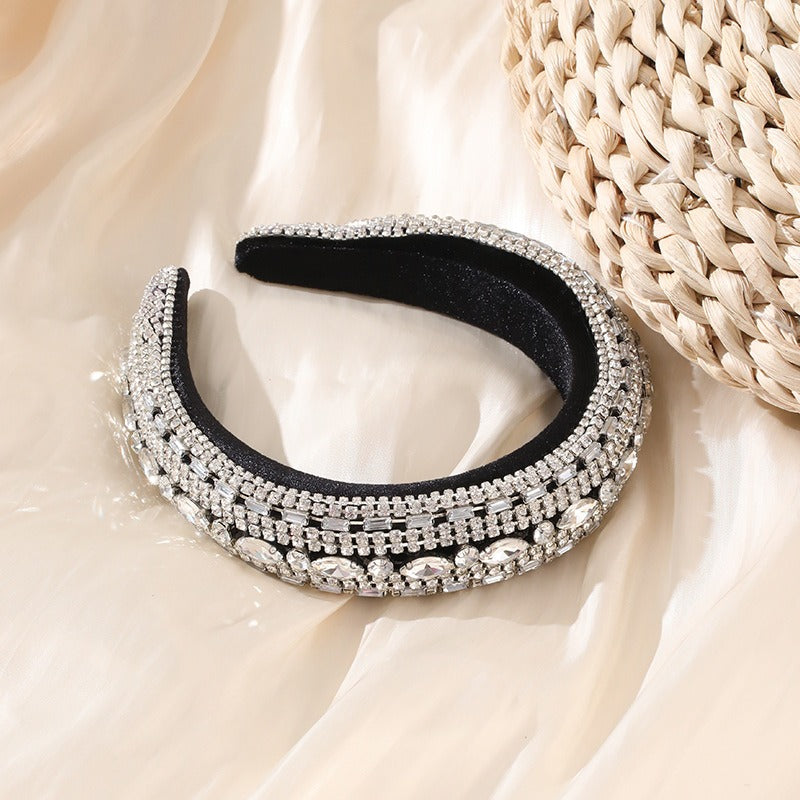 Fashionable colorful diamond sponge hair hoop women's wide brimmed Baroque hair accessories - Korvel