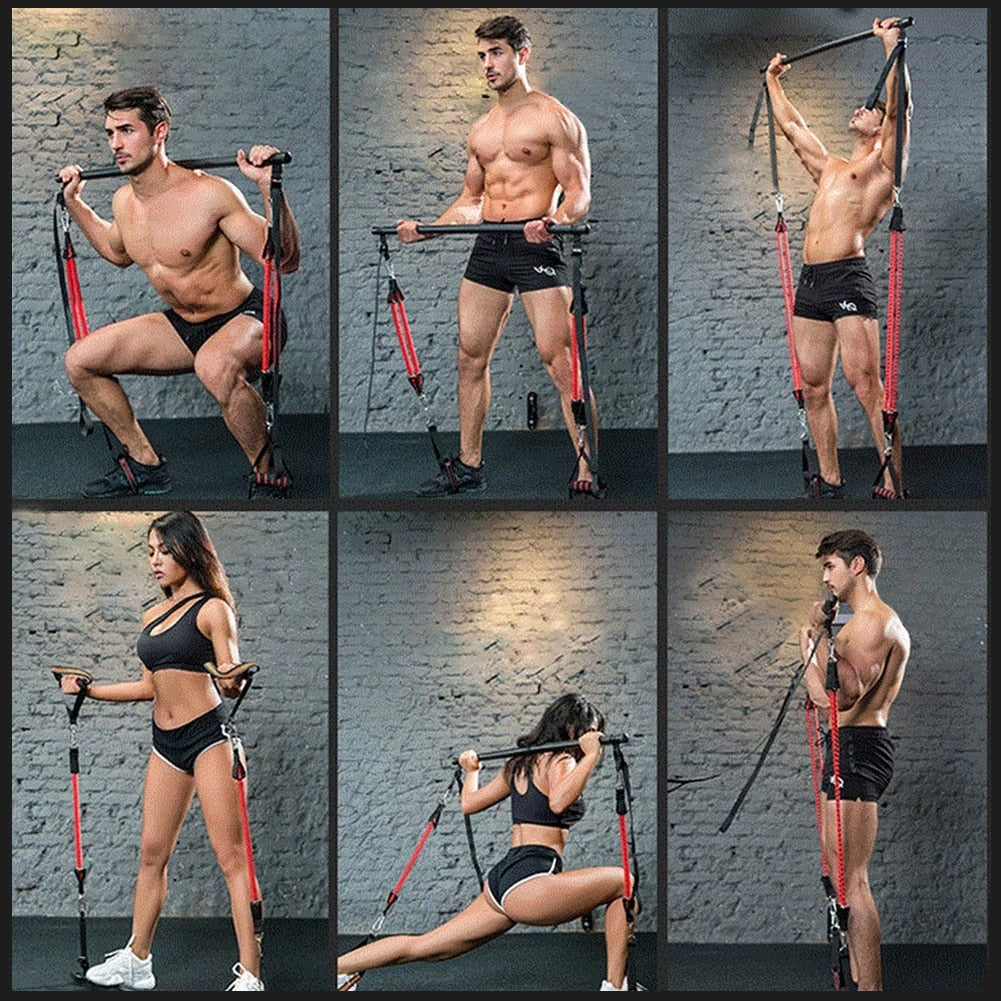 Bâton de Pilates avec bandes de résistance premium pour entraînements à domicile