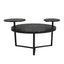Modern coffee table with two display shelves, Black Faux marble surfaces, Tripod-inspired base,Rounded tabletop edges - Korvel