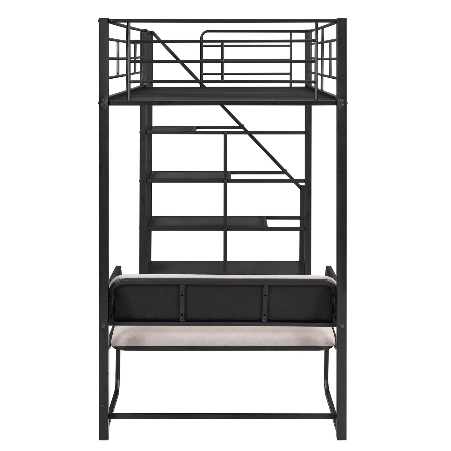 Twin Size Metal Loft Bed with Bench and Storage Staircase  Black - Korvel