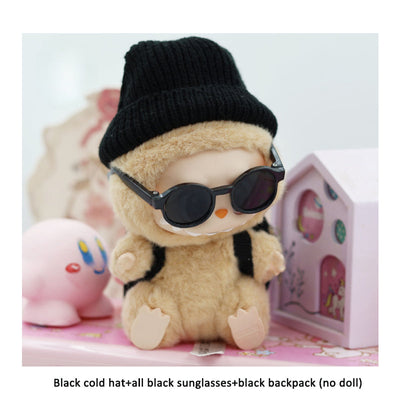 Accessories only Labubu Sitting Party Baby Clothes Black Cold Hat Sunglasses Backpack Trendy Set Labubu Accessories - Korvel