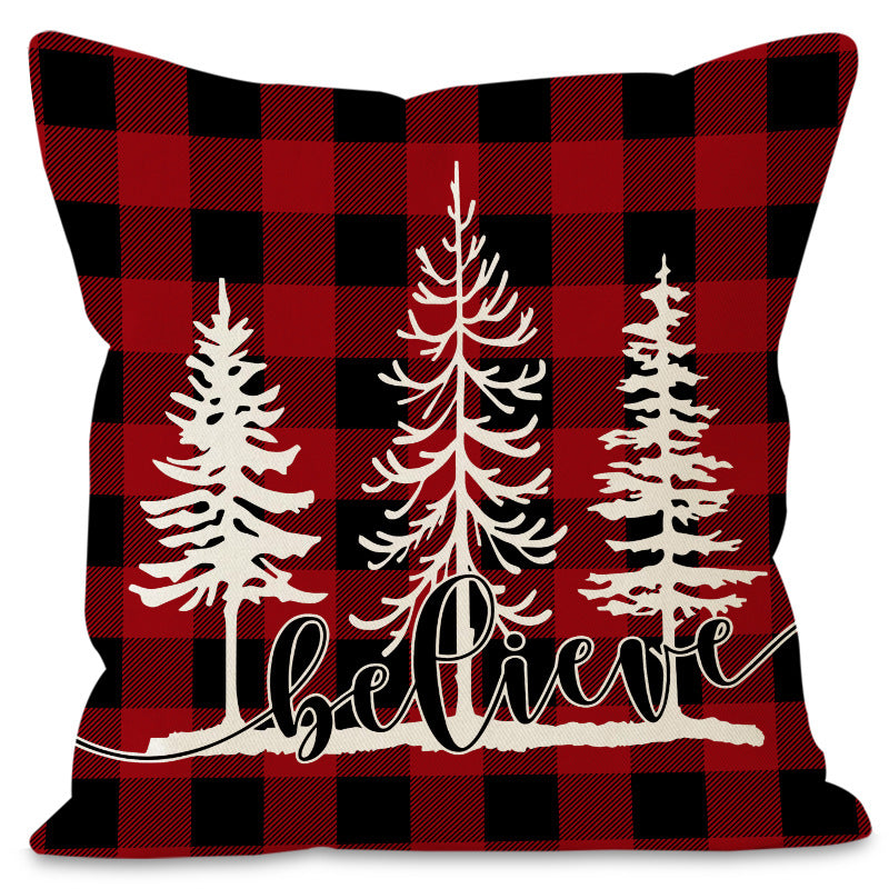 Christmas Pillowcase Linen Red Black Checkered Letter Printed Pillow Cover Holiday Living Room Decoration - Korvel