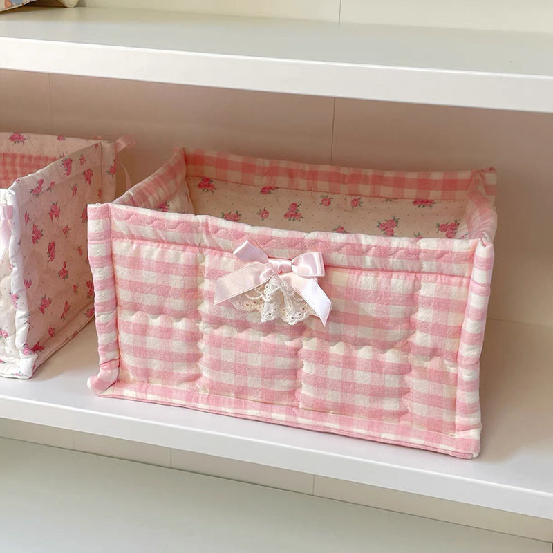1pc Square Storage Basket: Desktop Organizer, Korean Quilted Design, Cute Storage Frame for Home Decor - Korvel