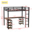 Full metal loft bed with desk and shelf, loft bed with ladder and guardrail, bedroom loft bed frame, black - Korvel