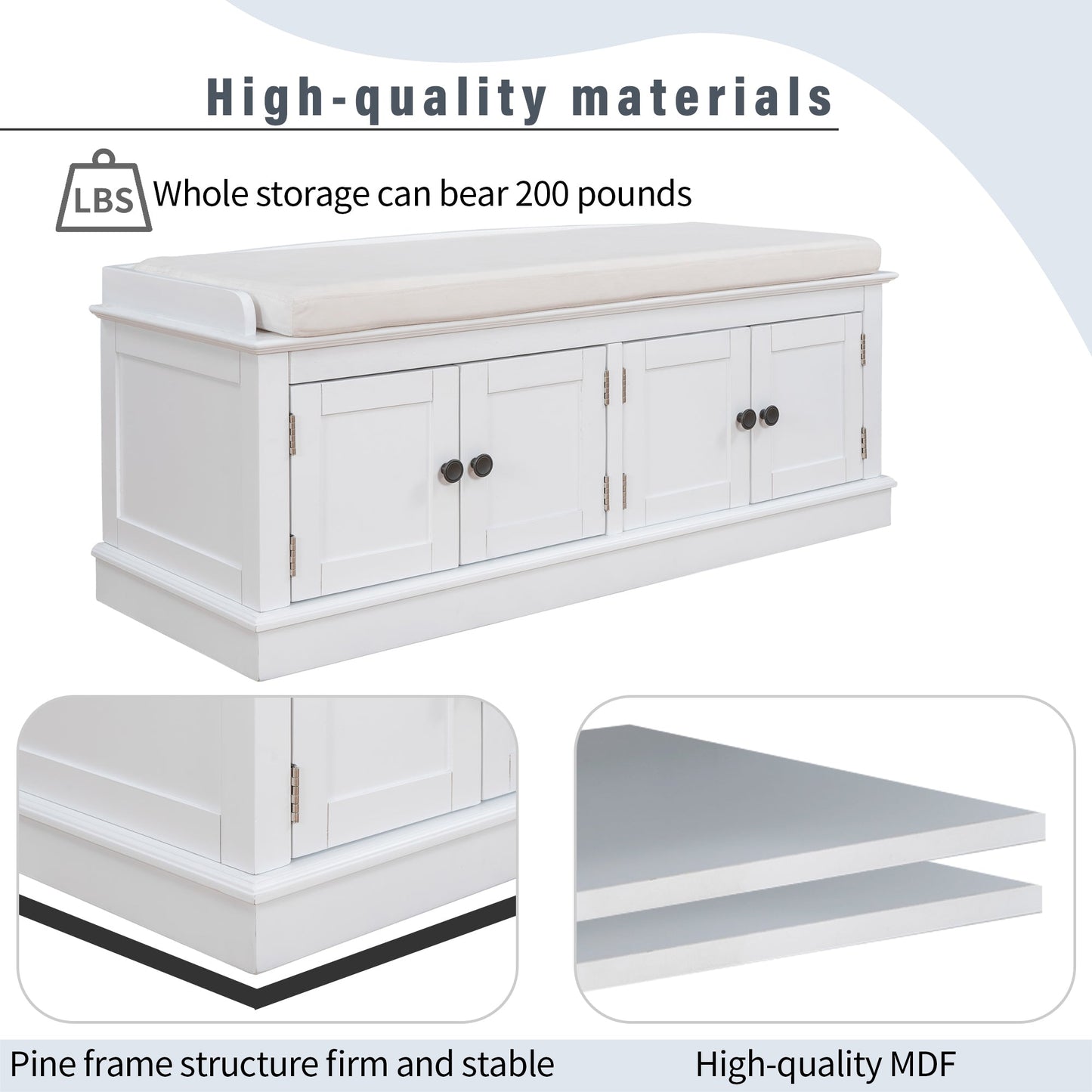 TREXM Storage Bench with Adjustable Doors and Padded Shoe Stand