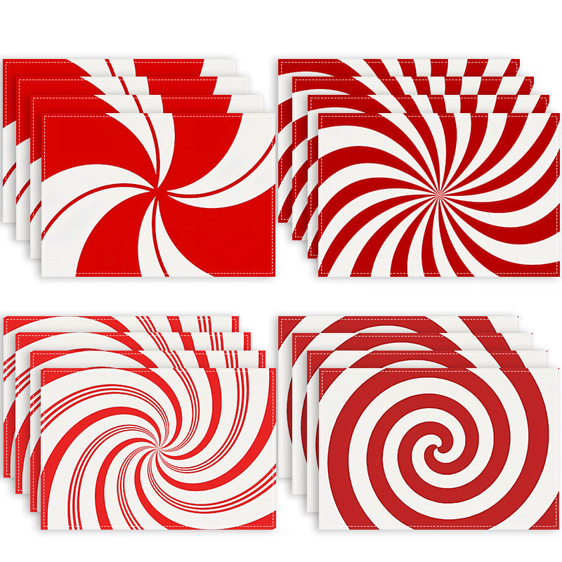 Christmas placemat red candy striped printed table mat holiday table decoration insulated mat coaster - Korvel