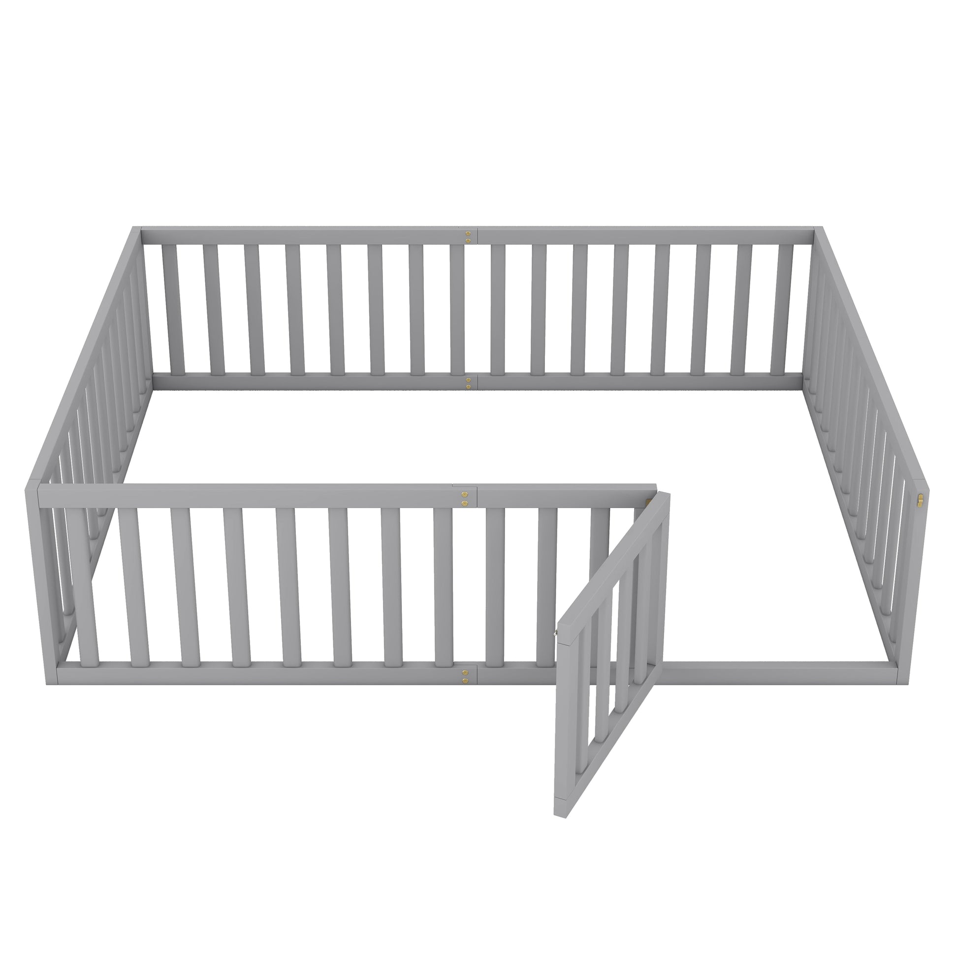 Queen Size Wood Floor Bed Frame with Fence and Door Gray(OLD SKU:WF289663AAE) - Korvel