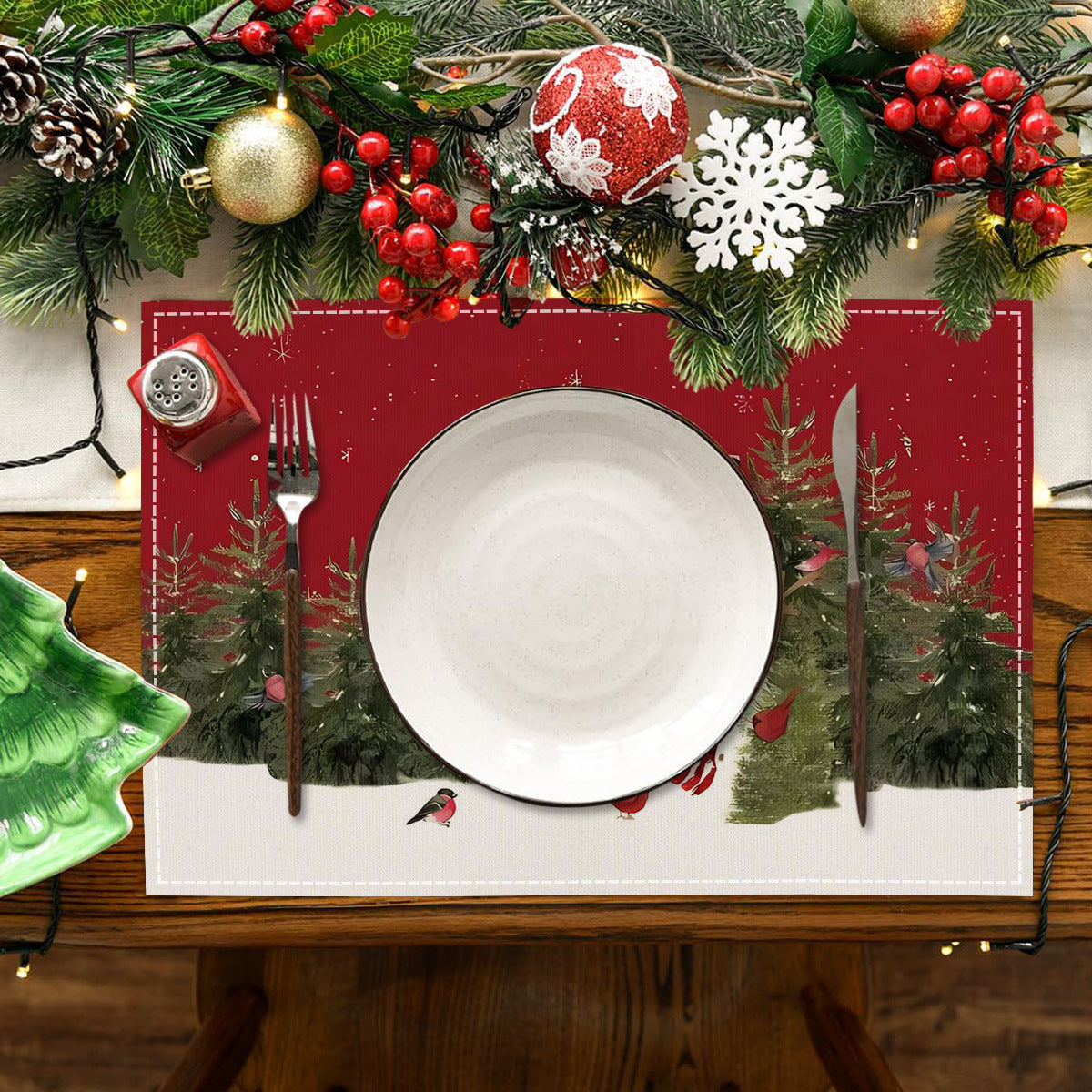 Christmas Snowman Linen Meal Mat Snowflake Grid Printed Table Mat Christmas Party Decoration Insulation Mat Holiday Decoration - Korvel