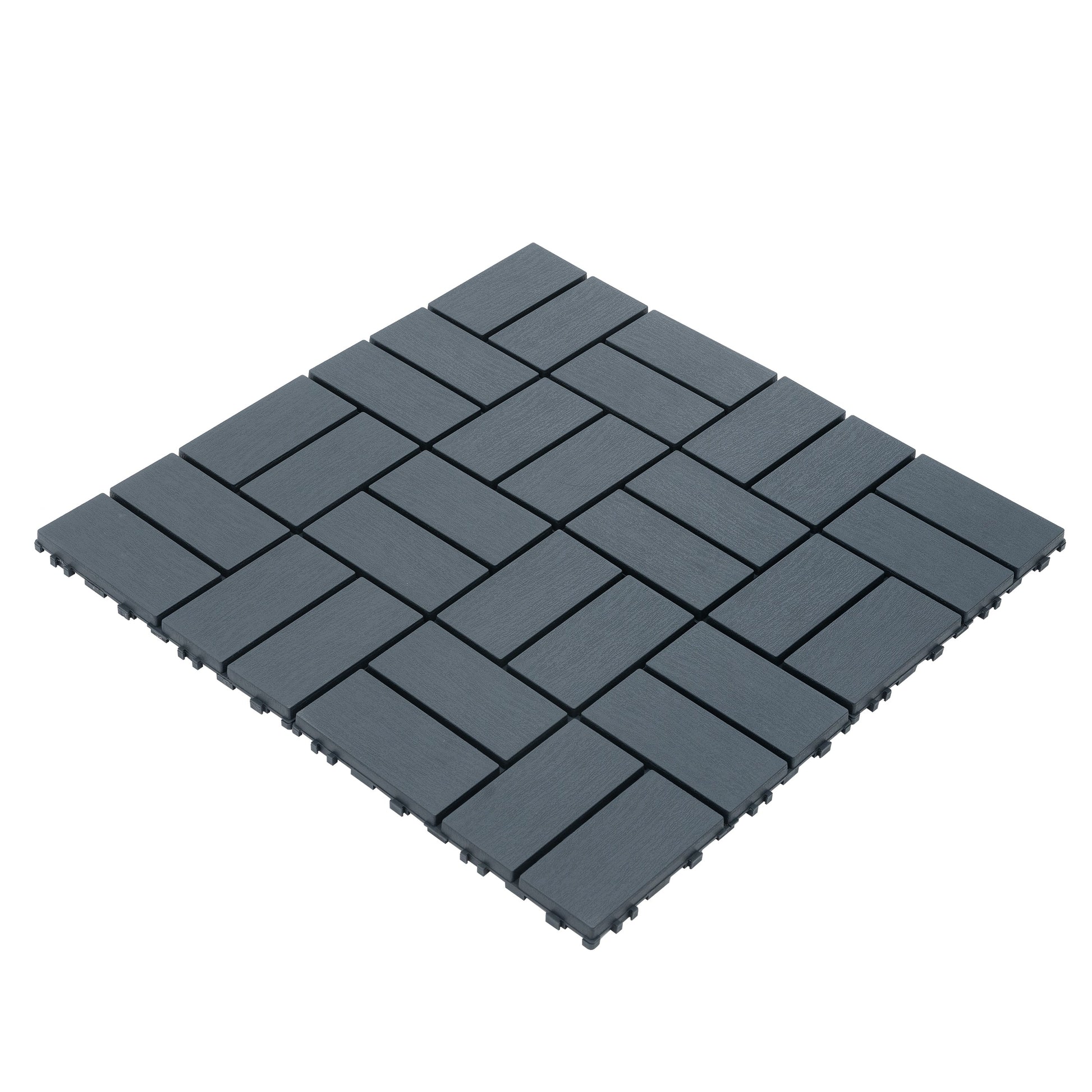 Plastic interlocking deck tiles, 44 terrace deck tiles, 12 "x12" square waterproof terrace floor tiles, gray - Korvel