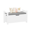 A white rubber wood children's toy box with soft cushioned seats, stools, flip covers, and safety hinges for toy storage - Korvel