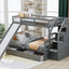 Lit superposé jumeau sur grand lit avec rangement et toboggan - Gris