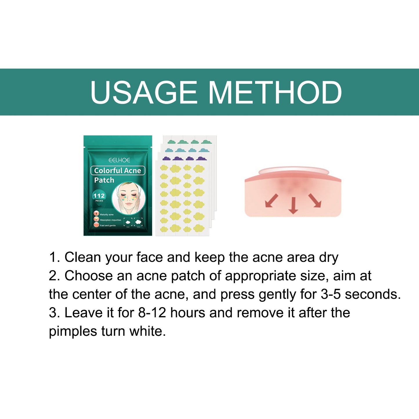 Colorful Acne Patch, Repair Pit Acne Print Smooth Skin Lightening Spot Clear Acne Facial - Korvel