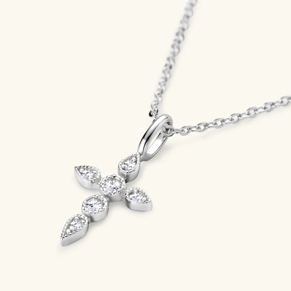 925 Sterling Silver Moissanite Cross Pendant Necklace - Korvel