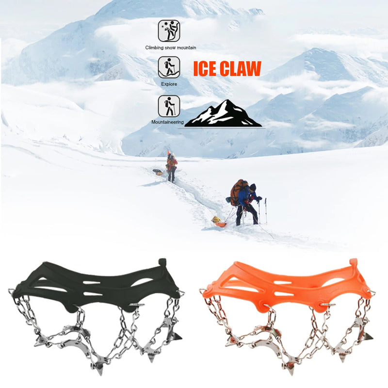 1 Pair Outdoor Climbing Non-slip Ice Snow Grippers 13 Teeth Spike Cleats Crampons for Family Outdoor Camping Accessories - Korvel