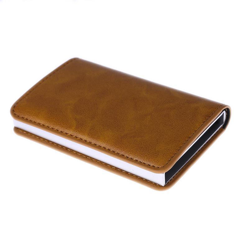 Male Metal Card Holder RFID Aluminium Alloy Credit Card Holder PU Leather Wallet Antitheft Men Wallet Automatic Pop Up Card Case - Korvel