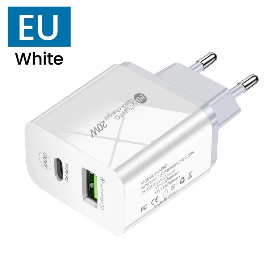 PD12W charger 5V 2.4A European, American and British standard charging head Type-C adapter PD+USB charging head - Korvel