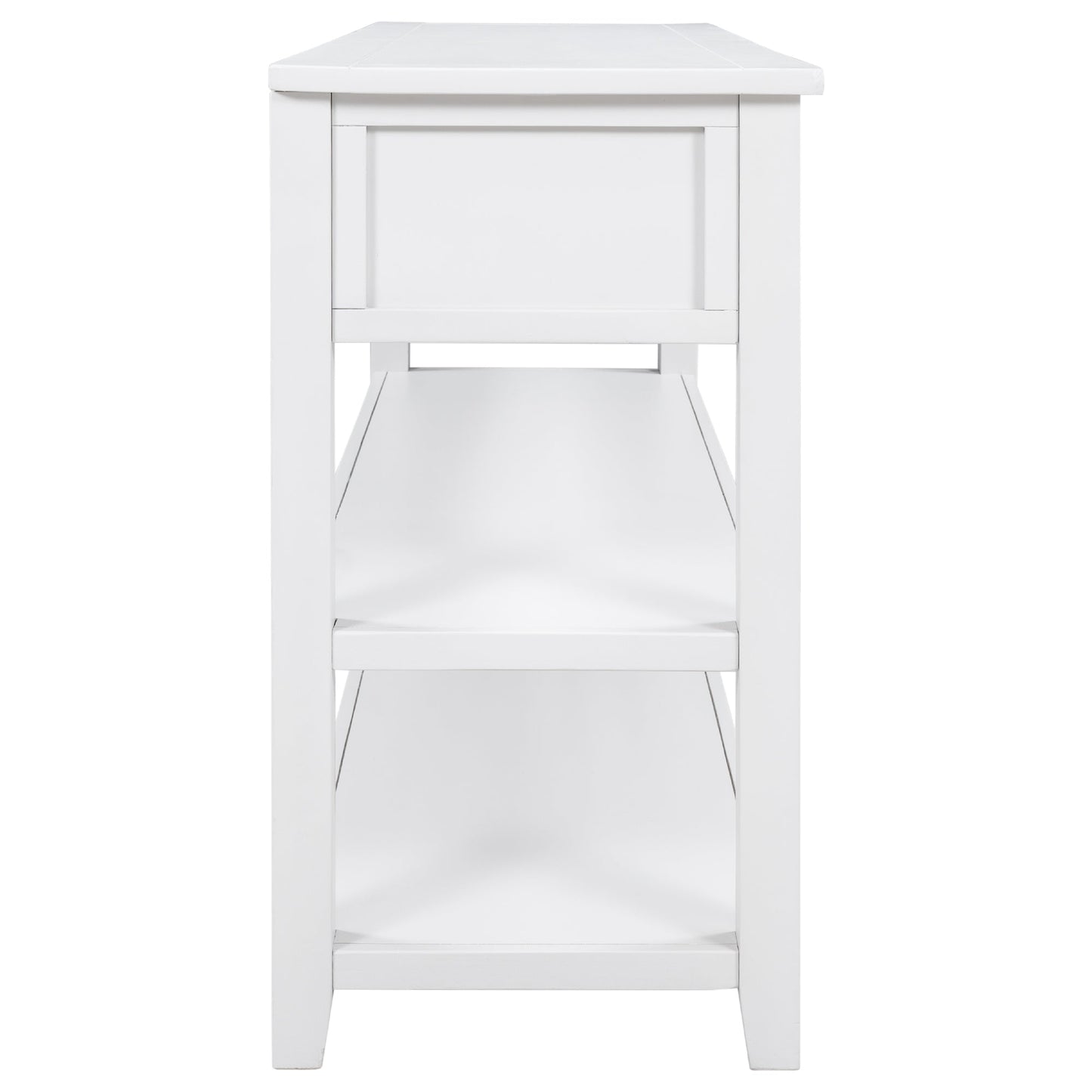 Retro Design Console Table with Two Open Shelves, Pine Solid Wood Frame and Legs for Living Room (Antique White) - Korvel