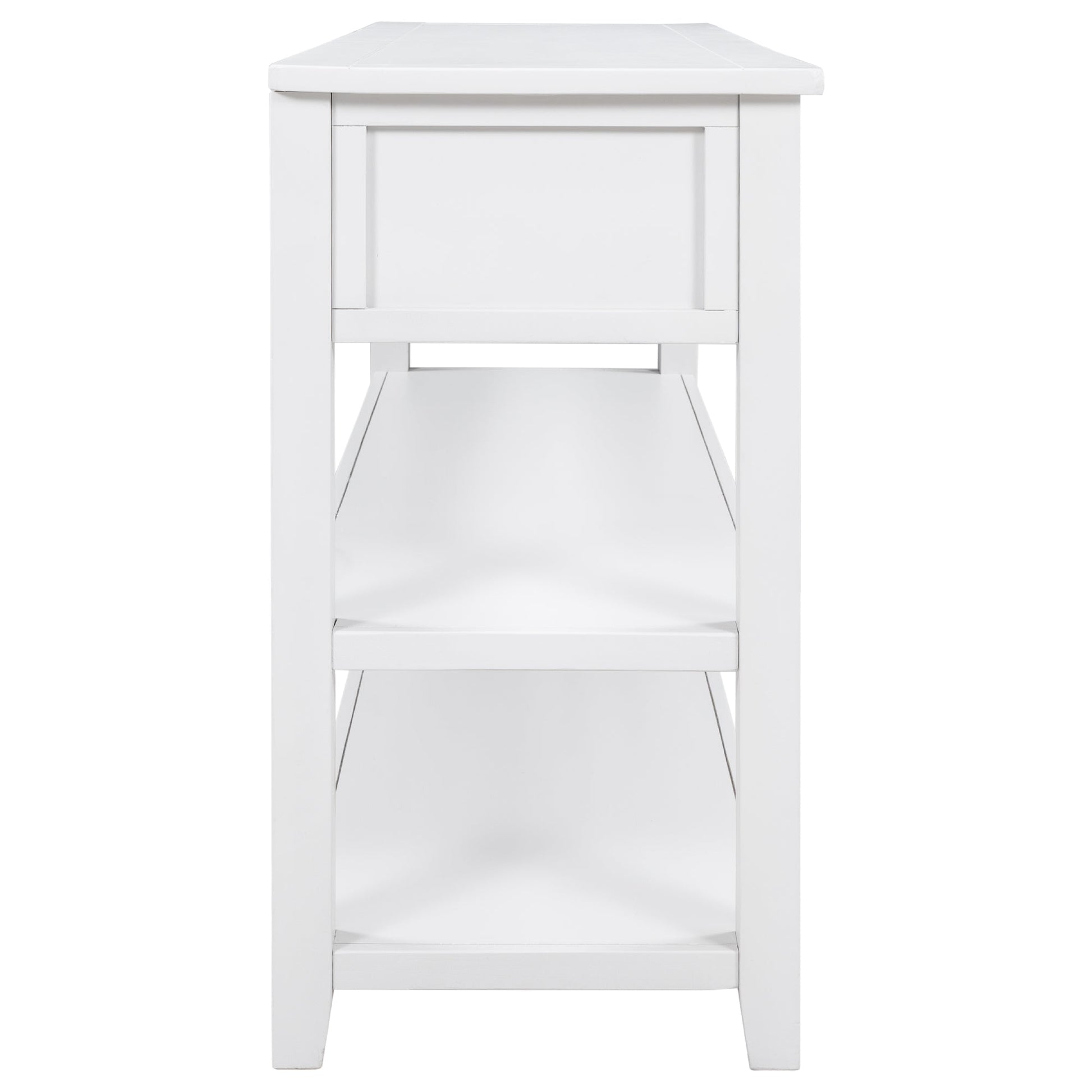 Retro Design Console Table with Two Open Shelves, Pine Solid Wood Frame and Legs for Living Room (Antique White) - Korvel