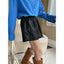 Loose A-line wide leg elastic short leather pants - Korvel