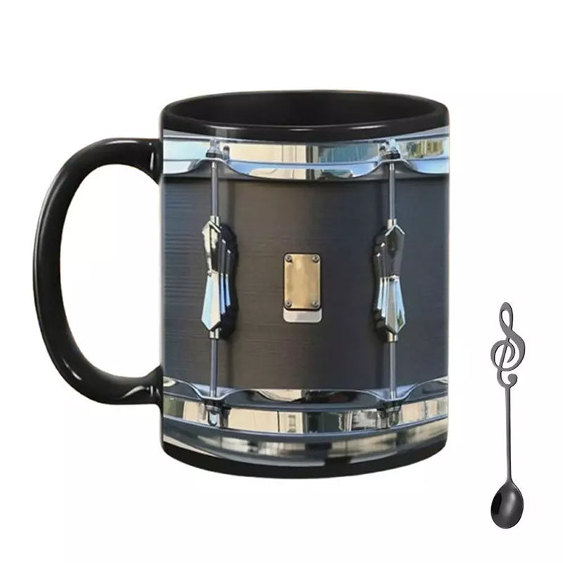 Vintage Drum Mug, 11oz. Black & White, Funny Ceramic Mug. Ideal Cool Gift for Drummers and Musicians. - Korvel