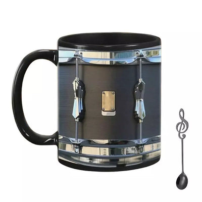 Vintage Drum Mug, 11oz. Black & White, Funny Ceramic Mug. Ideal Cool Gift for Drummers and Musicians. - Korvel